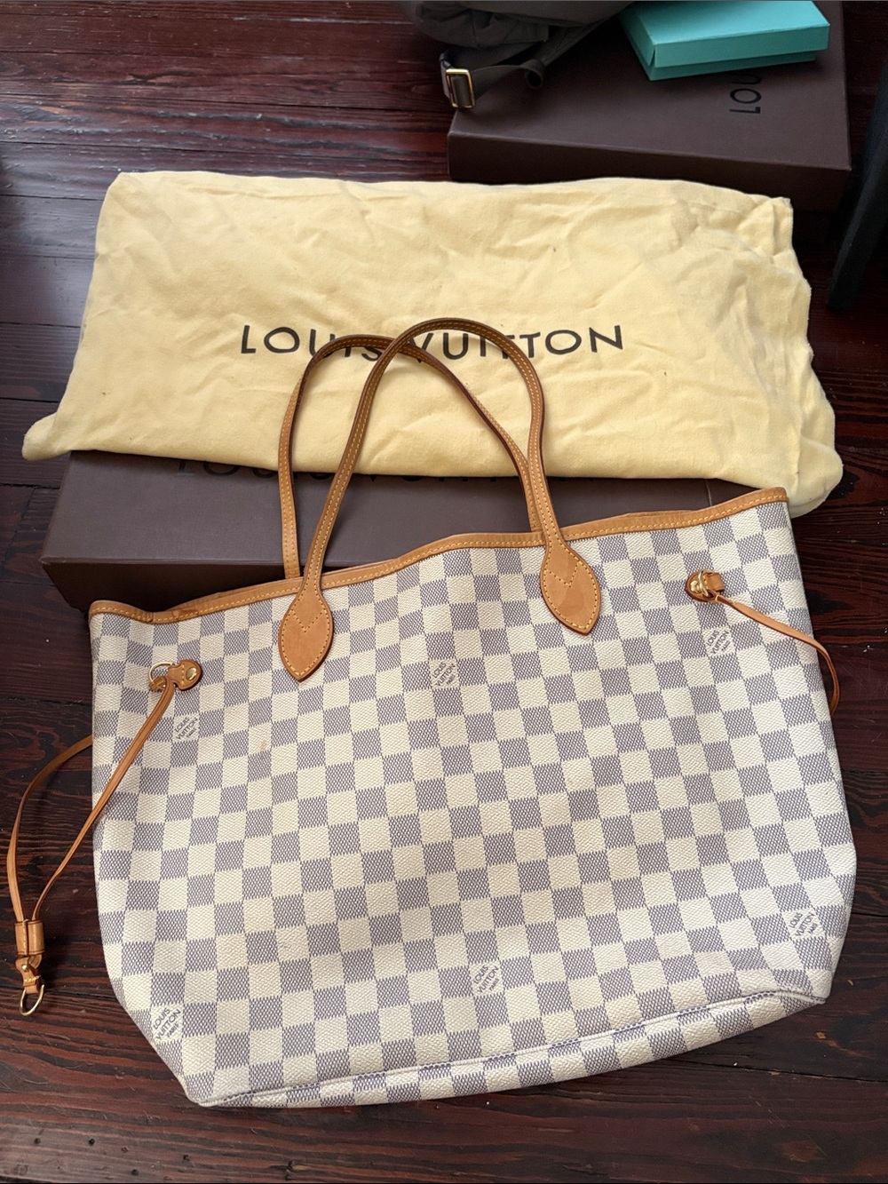 Louis Vuitton Damier Azur Tote with Tan Vachetta Trim